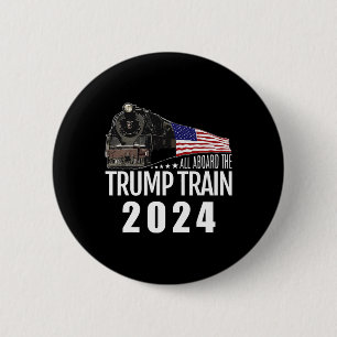 Aboard The Trump Train 2024 American Flag 2  6 Cm Round Badge