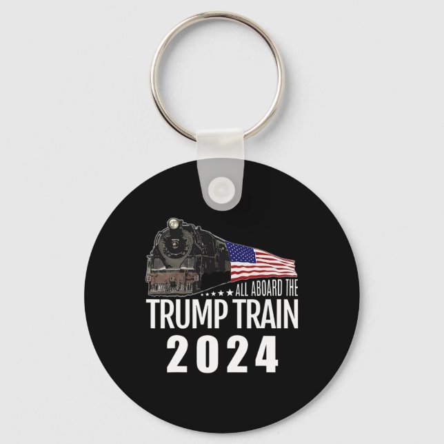 Aboard The Trump Train 2024 American Flag 2  Key Ring (Front)