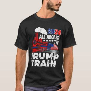 Aboard The Trump Train 2024 American Flag Trump 20 T-Shirt