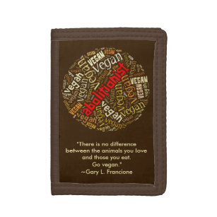 "Abolitionist Vegan" Word-Cloud Mosaic & Quote Trifold Wallet