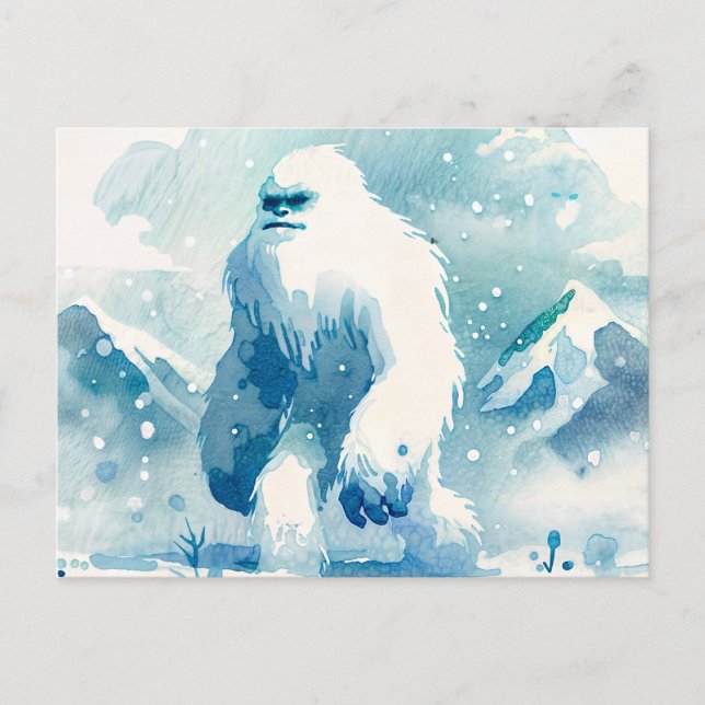 Abominable Snowman Winter Watercolor Postcard (Front)
