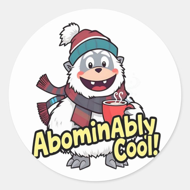 Abominably Cool Winter Yeti Design Classic Round Sticker (Front)