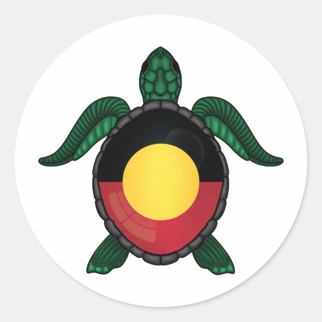 Aborigin sea turtle flag classic round sticker (Front)