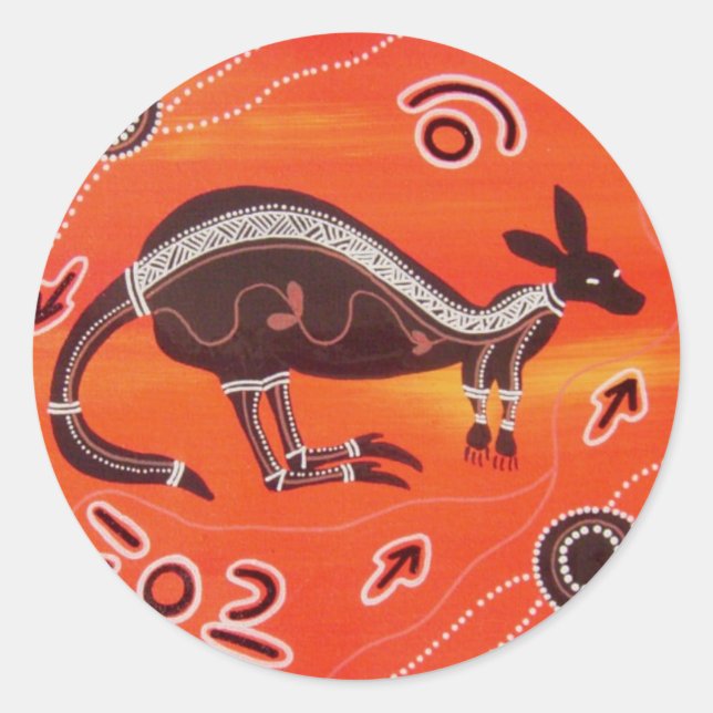 Aboriginal Art Desert Kangaroo Sticker (Front)