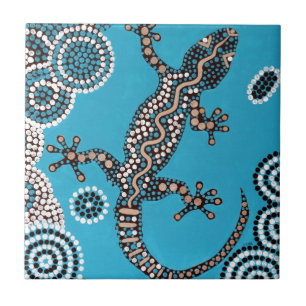 Aboriginal Art, Gecko, Point Painting, Dot Paintin Tile