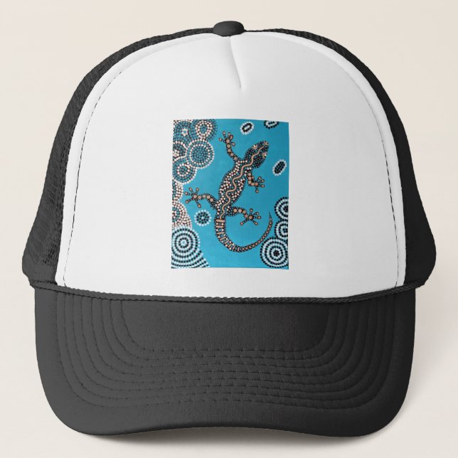 Aboriginal Art, Gecko, Point Painting, Dot Paintin Trucker Hat (Front)