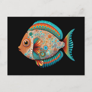 Aboriginal Art Inspired Fish, dot painting Postcard