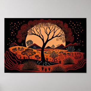 Aboriginal Art Inspired Landscape, dot art Poster