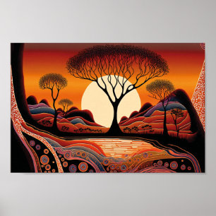 Aboriginal Art Inspired Landscape Poster