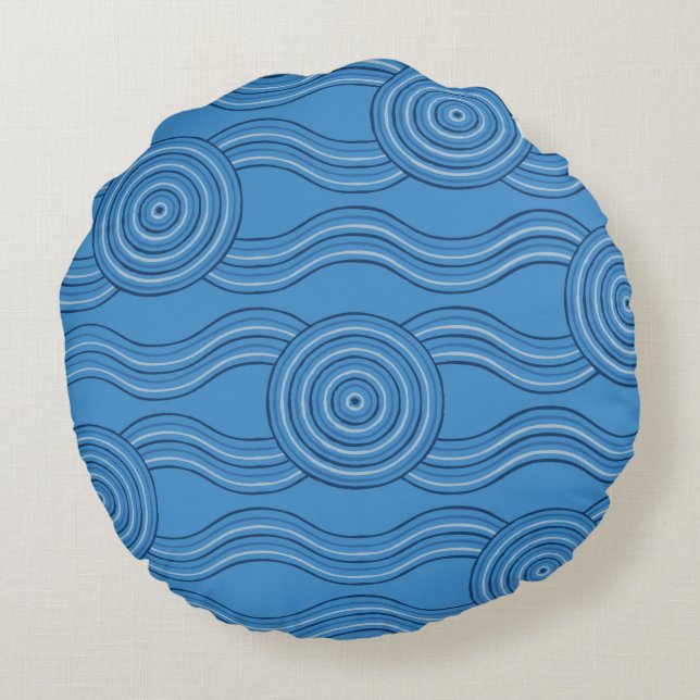 Aboriginal art ocean round cushion (Back)