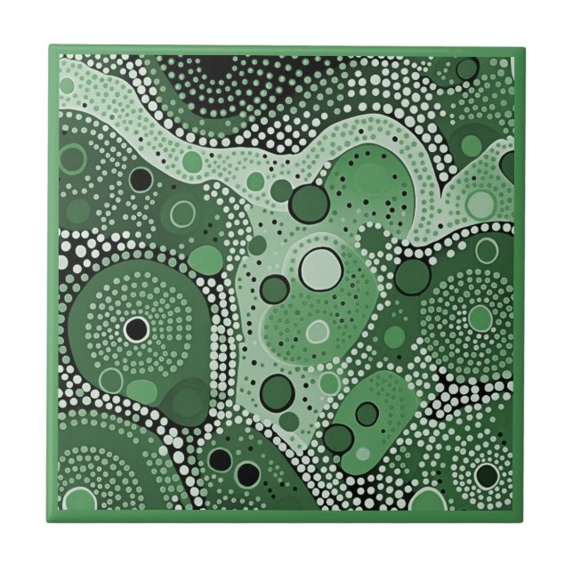 Aboriginal art style green 5 of 9 Ceramic Tile (Front)