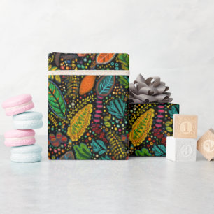 Aboriginal art style leaves wrapping paper