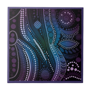 Aboriginal art style purple 7 of 9 Ceramic Tile