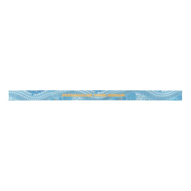 Aboriginal art style ribbon blue satin ribbon (Front)