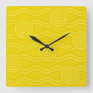 Aboriginal art wattle square wall clock