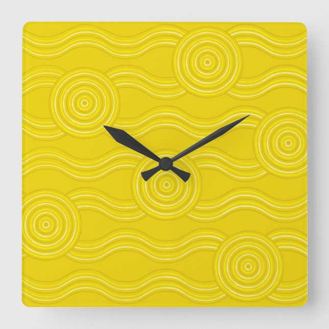 Aboriginal art wattle square wall clock (Front)