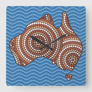 Aboriginal Australia dot painting Square Wall Clock