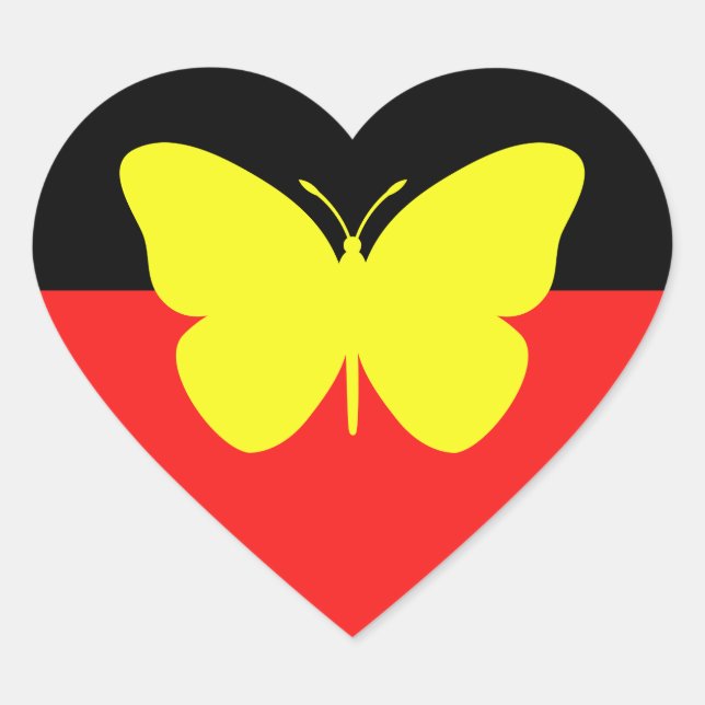 Aboriginal Butterfly Flag Heart Sticker (Front)