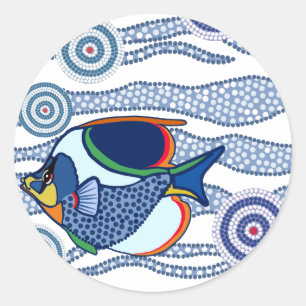 Aboriginal Dot Art Fish-01 Classic Round Sticker