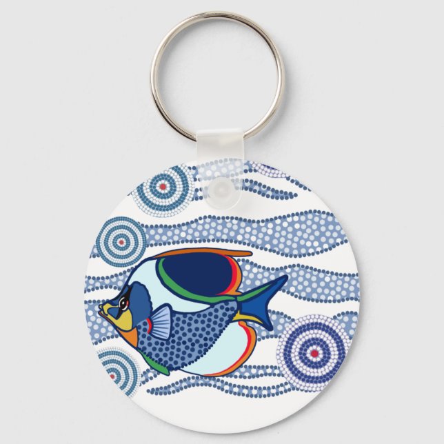 Aboriginal Dot Art Fish-01 Key Ring (Front)
