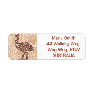 Aboriginal dot painting emu return address label