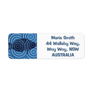 Aboriginal dot painting fish return address label