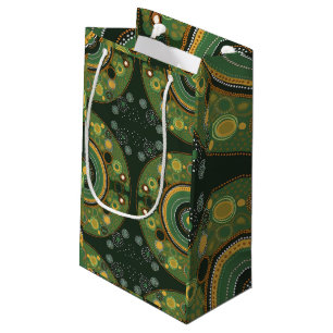 Aboriginal dot style green gift bag