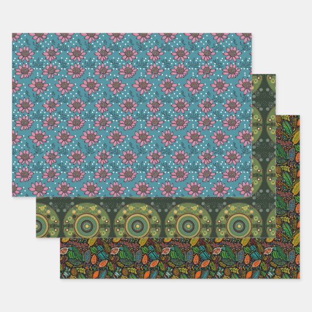 Aboriginal dot Wrapping Paper Flat Sheet Set of 3 (Set)