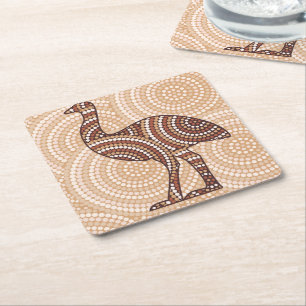 Aboriginal emu dot painting square paper coaster
