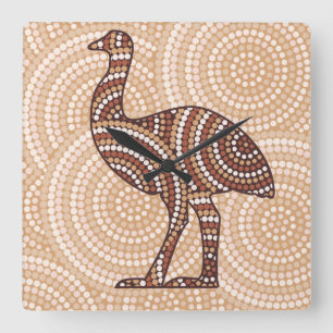 Aboriginal emu dot painting square wall clock