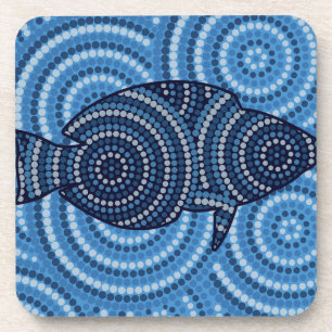 Aboriginal fish dot painting coaster