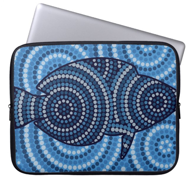 Aboriginal fish dot painting laptop sleeve (Front)