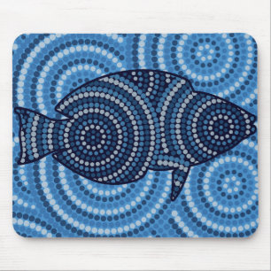 Aboriginal fish dot painting mouse pad