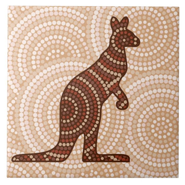 Aboriginal kangaroo dot painting ceramic tile (Front)