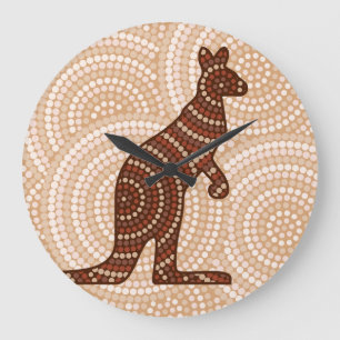 Aboriginal kangaroo dot painting large clock