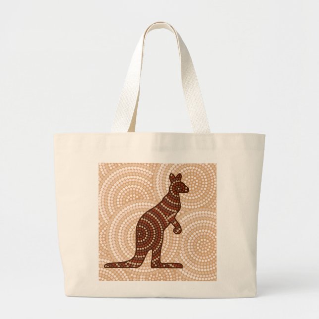 Aboriginal kangaroo dot painting large tote bag (Front)