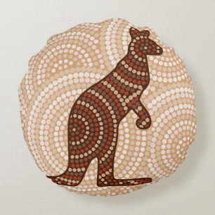 Aboriginal kangaroo dot painting round cushion