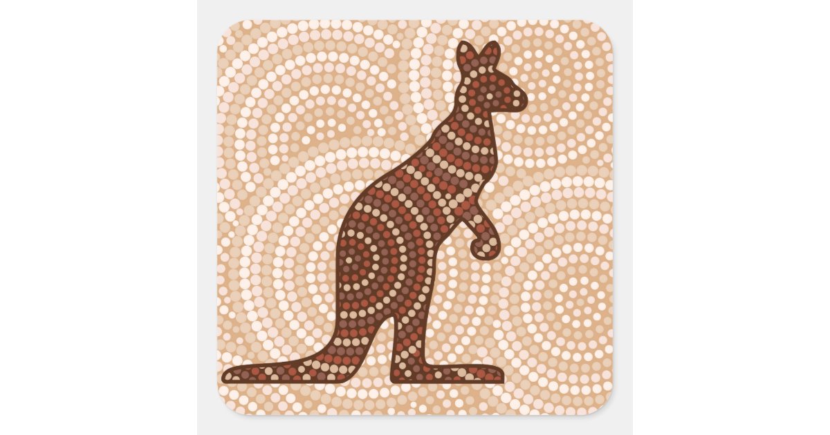 Aboriginal kangaroo dot painting square sticker | Zazzle.com.au