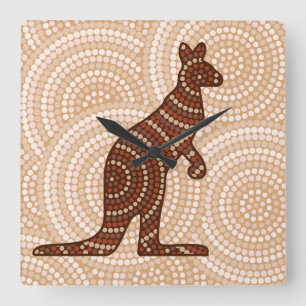 Aboriginal kangaroo dot square wall clock