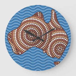 Aboriginal map dot painting large clock