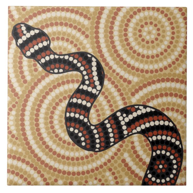 Aboriginal snake dot painting ceramic tile (Front)