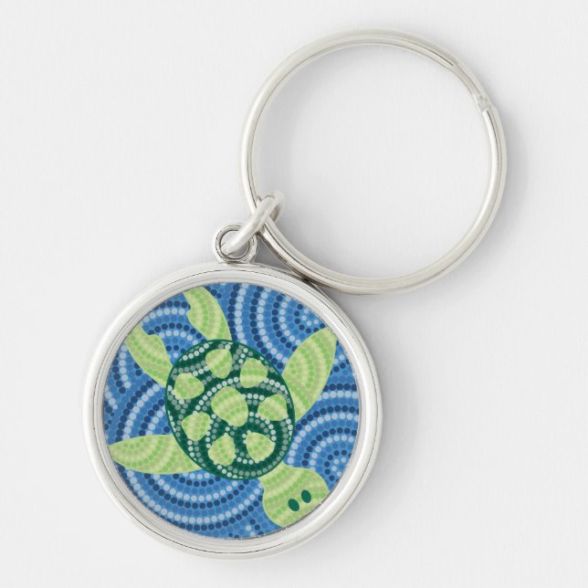 Aboriginal turtle dot painting key ring (Front)