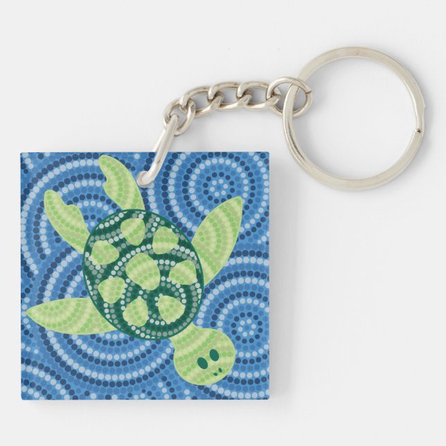 Aboriginal turtle dot painting key ring (Back)