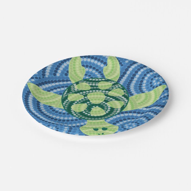 Aboriginal turtle dot painting paper plate (Angled)
