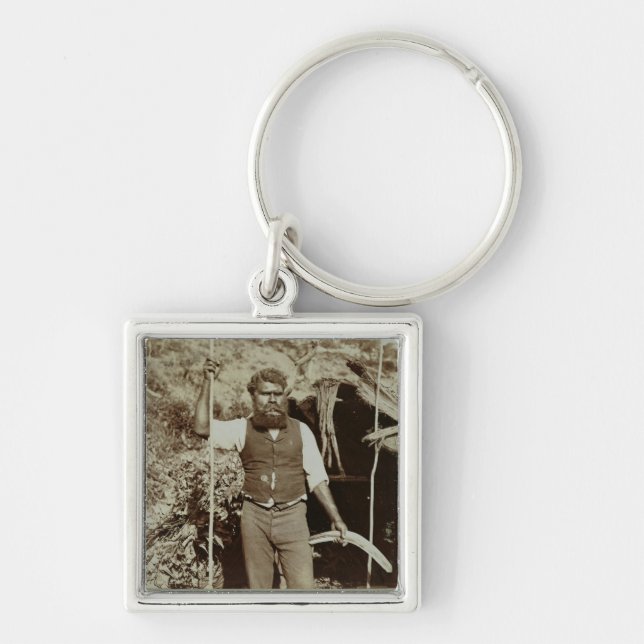 Aborigine with a Boomerang, c.1860s (sepia photo) Key Ring (Front)