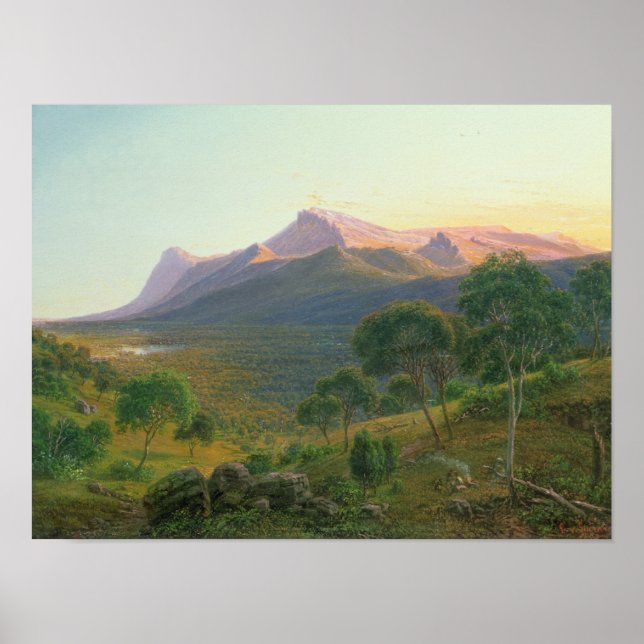 Aborigines by a Fire before Mount William Poster (Front)