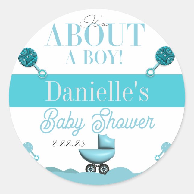 About a Boy Baby Shower Blue Invitation Sticker (Front)
