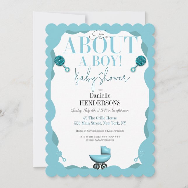 About a Boy Baby Shower Blue Invite Invitation (Front)