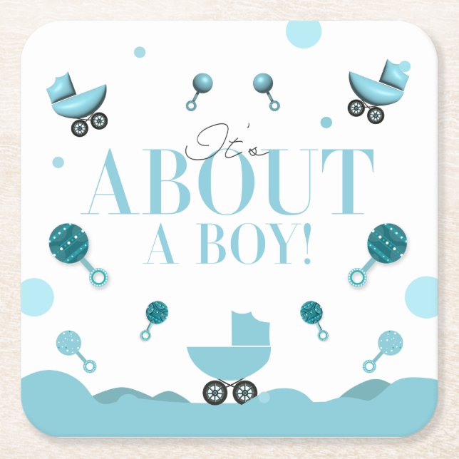 About a Boy Baby Shower Invite Invitation Gift Bag Square Paper Coaster (Front)