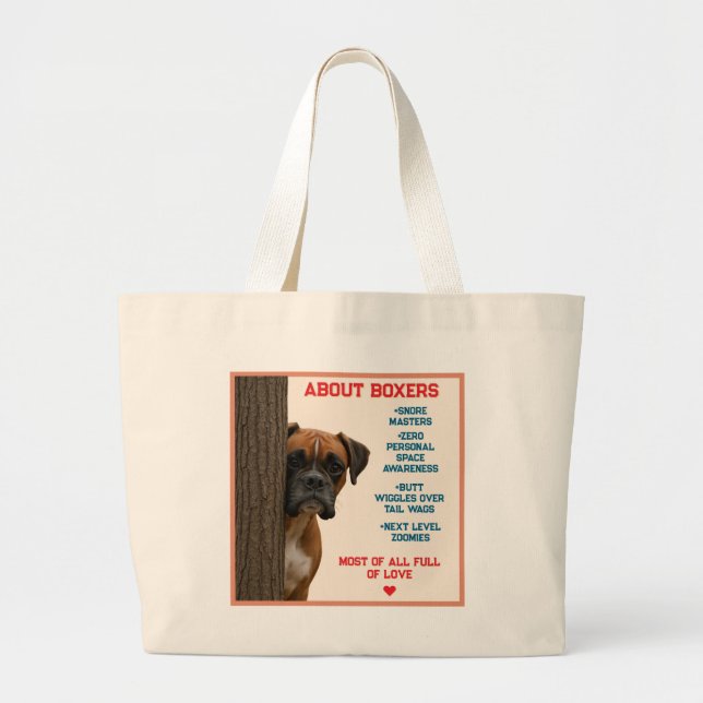 About Boxers Funny & Loving Boxer Dog Quote Design Large Tote Bag (Front)